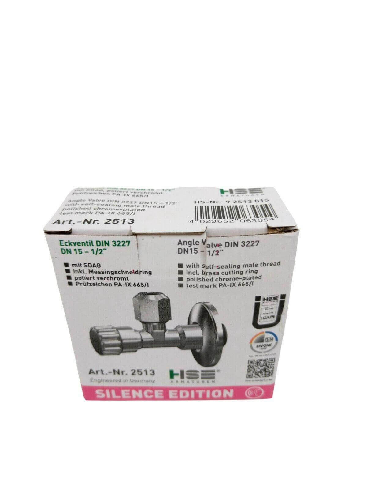 Selbstdichtendes Eckventil Messing verchromt mit Prüfzeichen PA-IX665.