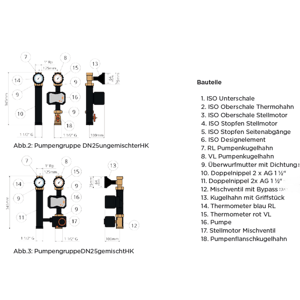 Pumpengruppe mit 3-Wege-Mischer, Stellmotor und Wita-Hocheffizienzpumpe.