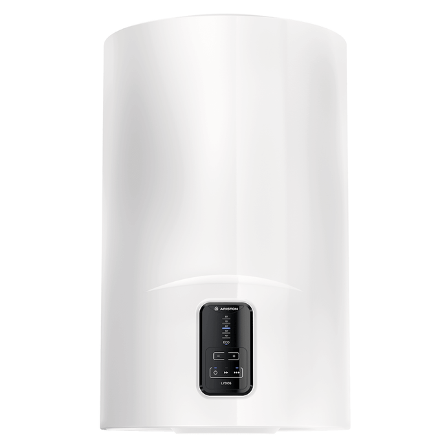Ariston Lydos Warmwasserspeicher mit Digitalanzeige und Shower Ready Anzeige.