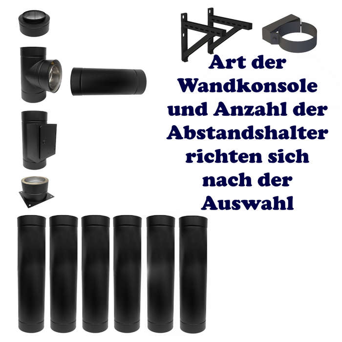 DW Neo schwarz Schornstein Teile: Wandkonsolen, Abstandshalter und Rohre für optimale Anpassung 🏗️🔥