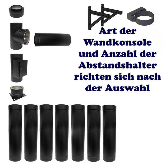 DW Neo schwarz: doppelwandige Schornstein-Teile 🏗️, Wandkonsolen & Abstandshalter für optimale Sicherheit 🔒
