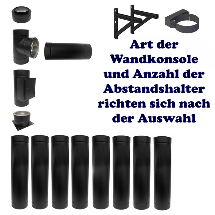 DW Neo schwarz Schornstein 🚀 inkl. Wandkonsole & Abstandshalter für optimale Sicherheit 🛡️ und modernes Design.