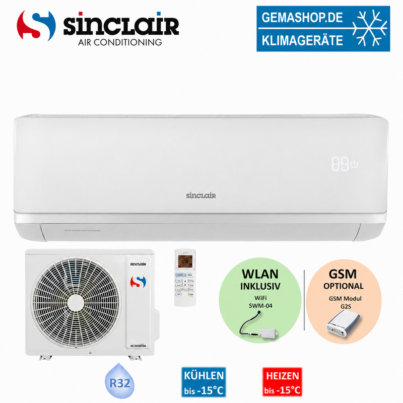 Split-Klimaanlage Sinclair Ray SIH-12BIR + SOH-12BIR 3,2 kW inkl. WLAN