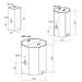 Diagram showing dimensions of three storage tanks: 250L, 500L, and 1000L with detailed specifications.