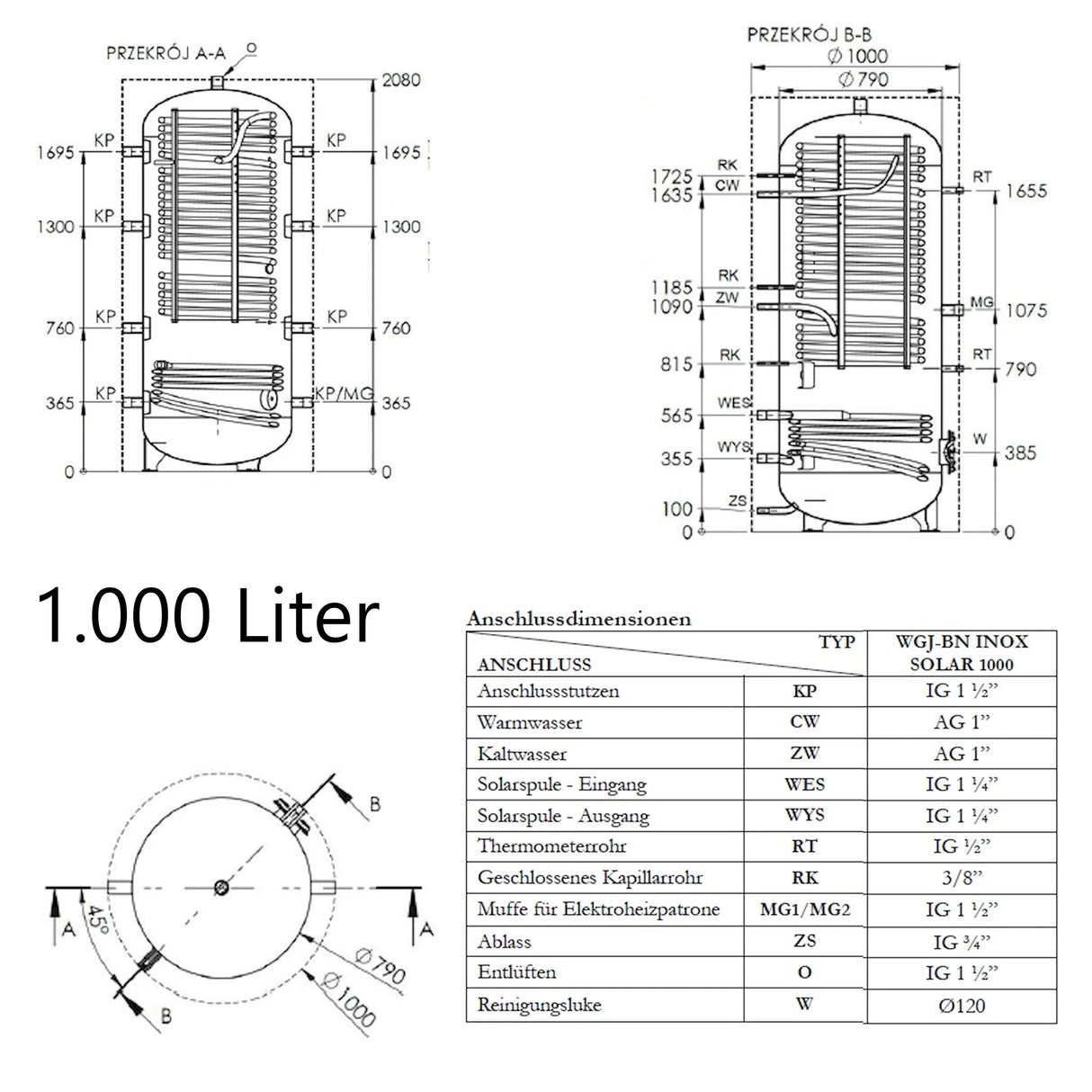 Hygienespeicher mit Solarregister & Isolierung A.