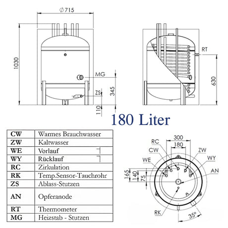 Warmwasserspeicher Trinkwasserspeicher Brauchwasserspeicher 180 Liter.