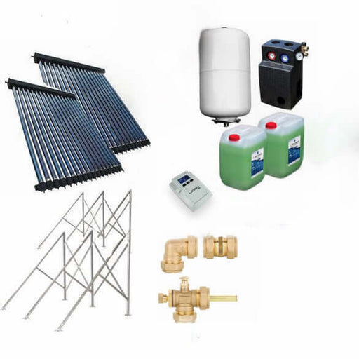 Solarpaket Röhrenkollektor HP22 ☀️ für Flachdach, 7,22 m², mit Zubehör 🛠️ für effiziente Energiegewinnung 🌍 und Heizungsunterstützung.