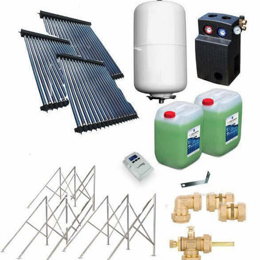 🔧 Solarpaket HP22: Röhrenkollektoren, Tank, Pumpensystem & Zubehör für effiziente 🌞 Energiegewinnung auf Flachdächern.