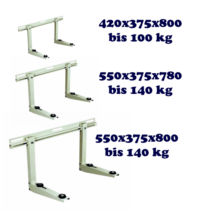 Wandkonsole für Außengeräte 🏠, robuste Lösungen bis 140 kg ⚖️, galvanisiert & grauweiß (RAL 9002).