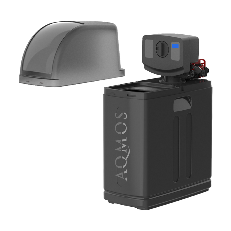 Sistema de descalcificação de água AQMOS R2D2-72 Black Edition com filtro de retrolavagem, kit de ligação e bloco de montagem