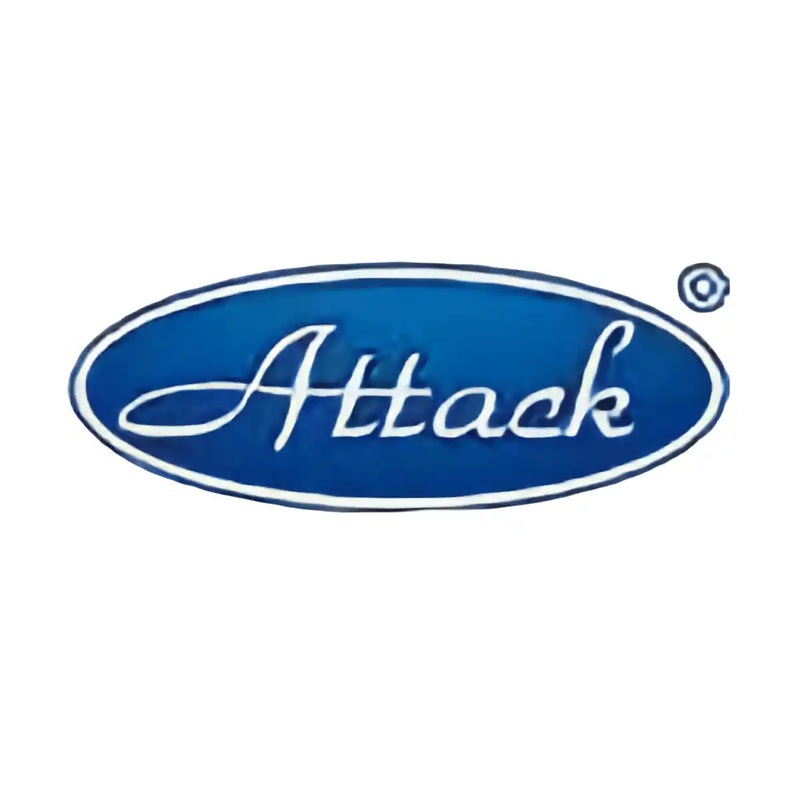 Blaues ovales Logo mit »Attack« in weißer Schrift.