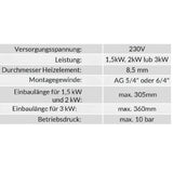 Elektroheizstab Einschraubheizkörper 1,5 - 3kW mit App-Steuerung.