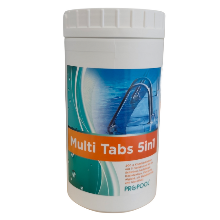 Multi Tabs 5 in 1 für Poolpflege 🏊‍♂️ – 200g Tabletten zur Desinfektion, Klärung & Erhellung des Wassers 💧.